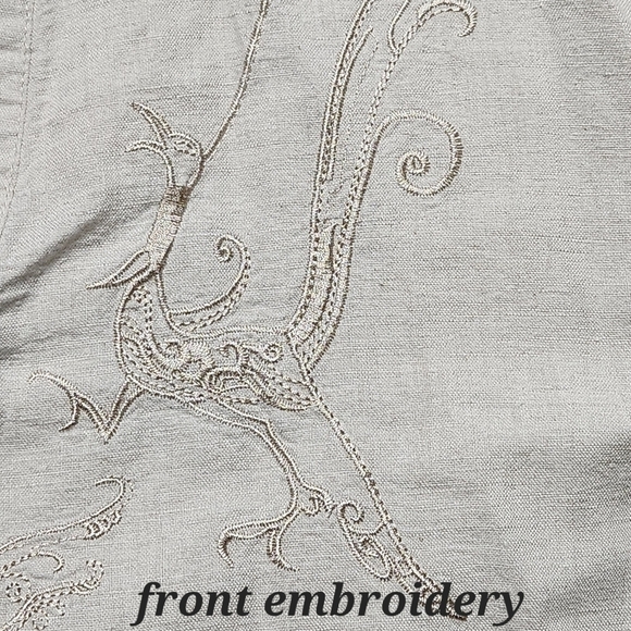 Linen blend Box shirt with embroidery Short sleeves cream color Size L UTCOCO - Picture 7 of 12